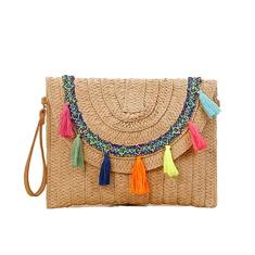 FARZI Bolsa de mão de palha estilo étnico, cor sólida, bolsa de tecido de palha para praia, bolsa transversal