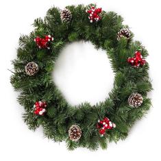 Enfeite De Natal Guirlanda Vd Pinhas E Azevinhos 50X50x9cm