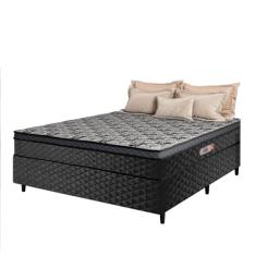 Cama Box Casal Conjugada Molas Ensacadas Delta 138x188x60cm Cinza/Preto Hellen