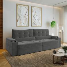 Sofá Retrátil e Reclinável com Porta Copos e Usb 4 Lugares 280cm Embaúba Extra Cabecasa Madeiramadei Grafite Fosco