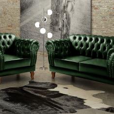 Sofá Dom Pedro 2 e 1 Lugares Decoração Sala Recepção Retrô Verde