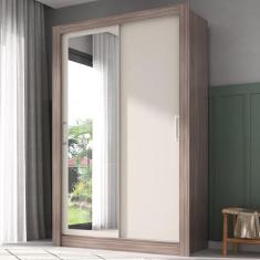 Guarda-roupa Solteiro 2 Portas com Espelho Ágata Yescasa Castanho/OffWhite