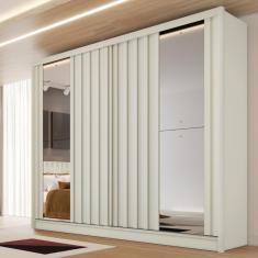 Guarda Roupa Casal com Espelho 2 Portas de Correr 4 Gavetas Ripado Lugano Made Marcs - Off White