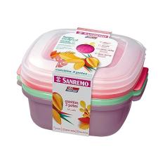 Sanremo - Conjunto com 3 Potes Plásticos Herméticos, Linha Vac Freezer