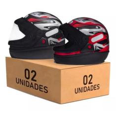 Kit 2 Capacetes San Marino Preto Vermelho Automático, Preto Vermelho, 