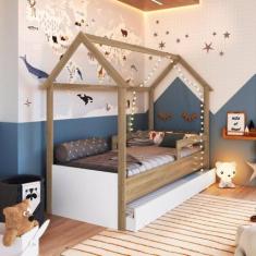 Cama Infantil Montessoriana com Cama Auxiliar 2 Colchões Aveiro Oak/Br