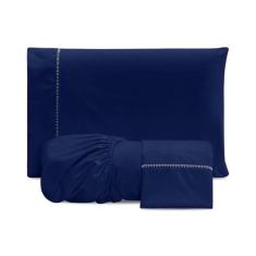 Jogo De Lençol Casal 3 Peças 300 Fios Azul Marinho - Sofisticada Moda 