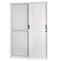 Portas de Alumínio Veneziana 210x120cm 3 Folhas 1 Fixa com Vidro Tempe