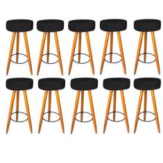 Kit 10 Banqueta Alta Flora Pés Palito em Madeira Caramelo  Bar Bistrô 