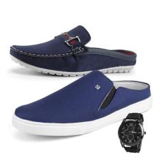 Tênis Slip e Mocassim Mule Masculino Kit 2 Pares LA FAIRE com Relógio 