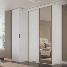 Guarda-roupa de Canto Porta de Correr com Espelho 3 Portas Spacios