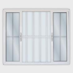 Janela de Alumínio de Correr 100x120cm 4 Folhas 2 Fixas com Grade e Vidro Liso Linha Solida mgm