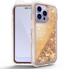 Asuwish Capa de celular para iPhone 14 Pro Max de 6,7 polegadas com protetor de tela com glitter líquido brilhante capa protetora híbrida resistente para iPhone 14promax 5G i Phone14Max Plus iPhone14