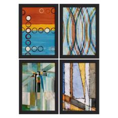 Quadros Abstrato Geométrico Moldura Preta 22x32cm 4un - Quartinhos