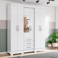 Guarda Roupa Casal 6 Portas 3 Gavetas Mentor Briz, Branco