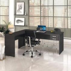 Escrivaninha Mesa Escritório em L com Work30 2 Gavetas 180cm Preto Ôni
