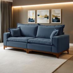 Sofá Living 4 Lugares 240cm Pés Madeira Maciça Nápoles - Martins Estof