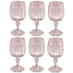 Conjunto 6 Taças Para Água Tomar Suco 350ml Poliestireno UZ Samba Transparente Rosa