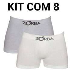 Kit 8 Cuecas Boxer Sem Costura Branco E Cinza Zorba 781