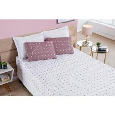 Jogo De Cama Lençol 200 Fios Petit Poá Casal Padrão 03 Peças - Rose