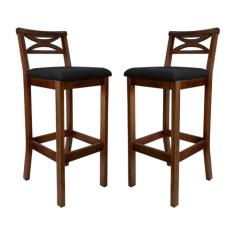 Kit 2 Banquetas Média Estofada para Bancada Madri Madeira Castanho Suede Preto CCS