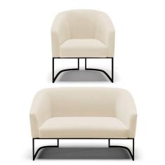 Sofá Namoradeira E Poltrona Base Industrial Preto Stella Linho D03 - D`rossi Cor A19 Bege