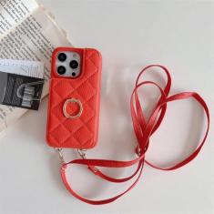 Alça de ombro carteira de couro com slot para cartão para iPhone 11 12 13 14 15 Pro Max Plus cordão capa de bolsa de telefone com anel, laranja, para iPhone 13 Pro