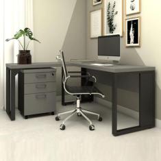 Mesa de Escritório em L Linha Industrial Com Gaveteiro F5 - F5 Office 