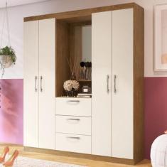 Guarda-Roupa Solteiro Denver 4 Portas com Espelho 3 Gavetas Cinamomo/O