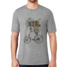 Camiseta Bicicleta e Livros - Foca na Moda, Cinza, G