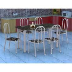 Conjunto de Mesa Granada com 6 Cadeiras Madri Prata e Preto Floral GR 