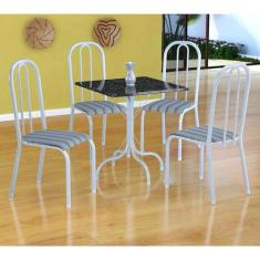 Conjunto de Mesa Malaga com 4 Cadeiras Madri Branco e Preto Listrado -