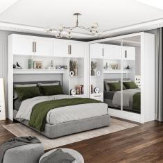 Guarda-roupa Casal Modulado 4 Portas Santiago 3 Portas Premium 5 Gaveta com Espelho Branco