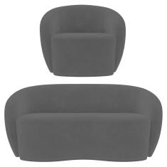 Sofá 3 Lugares Living 180cm E 1 Poltrona Giratória Garbin K04 Veludo Preto - Mpozenato