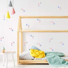 Adesivo de Parede Triangulos Cinza, Azul e Rosa 91un