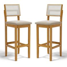 Kit Com 2 Banqueta Aline Madeira Maciça Assento Estofado Encosto De Telinha