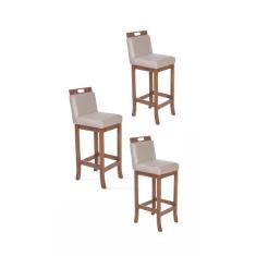 Kit 3 Banquetas Baixas Em Madeira Maciça Florença Pinhao/Bege