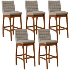Kit 05 Banquetas Altas Para Cozinha Sala de Jantar Fixa Mila B04 Linho