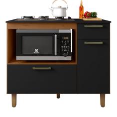 Balcão de Cozinha Para Cooktop 5 Bocas Nicho para forno 2 Portas 1,10m Master Nature/Preto Zanzini