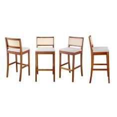 Kit 4 Banquetas com Encosto e Apoio para Pés Tiê CabeCasa MadeiraMadeira Amêndoa/Off White