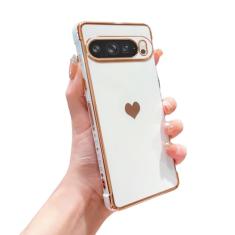 phylla Capa de telefone compatível com Google Pixel 9 Pro XL 5g com revestimento de luxo fofo amor coração lateral pequena padrão capa de proteção total para câmera de silicone macio à prova de choque