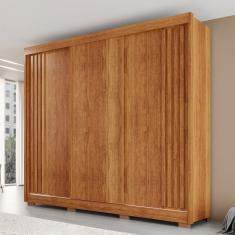 Guarda-Roupa Casal Dortmund 3 Portas 4 Gavetas com Pés Ripado 100% Mdf Cinamomo - Pnr Móveis