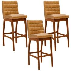 Kit 03 Banquetas Altas Para Cozinha Sala de Jantar Fixa Mila L02 Mater