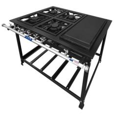 Fogão Industrial 4 Bocas 30x30cm Baixa Pressão P7 com Chapa Bifeteira 