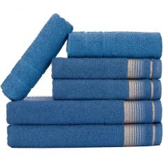 Jogo De Toalhas Luxury Soft Beka 360 G m² 2 Banho + 2 Rosto + 2 Piso Luxo Azul