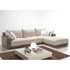 Sofá 3 Lugares com Puff, Revestimento em Sarja, Cinza com Off white  N