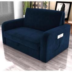 Sofá Cama com Baú 2 Lugares Harry Veludo Azul - CasaH
