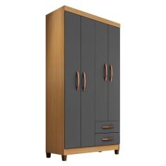 Guarda Roupa Solteiro Modena 4 Portas Carvalho Americano Grafite - Incorplac