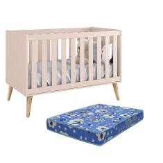 Berço Americano Theo Pés Madeira Natural Rosa Fosco Com Colchão D18 - Reller Móveis Rosa Fosco