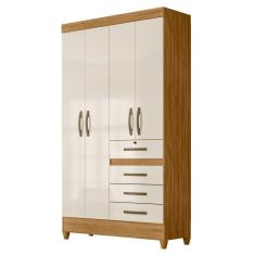 Guarda Roupa Solteiro 4 Portas 4 Gavetas 110cm Cabral M07 Freijó-off White - Mpozenato